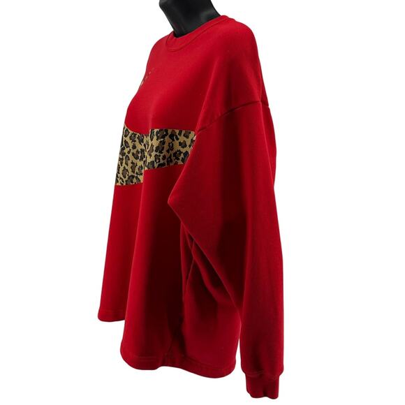 Nike Sweatshirt WMNS M Pullover Loose Fit Crew Neck Red Cheetah Swoosh Logo - Picture 5 of 8